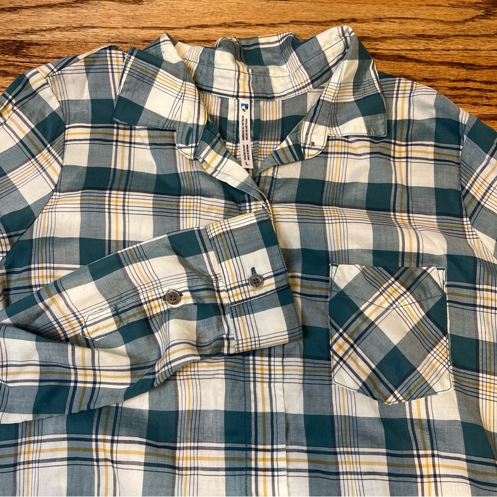 Kuhl Women Large Plaid Button up Shirt Cotton hiking gorpcore outdoor camping